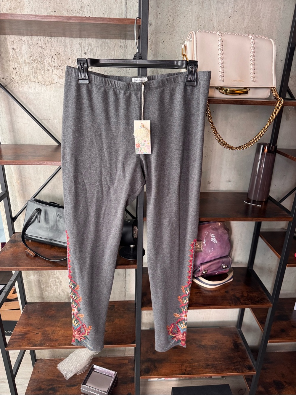Johnny Was Gray Sweatpants w/ Multicolor Floral Embroidery - Size Small  NWT!